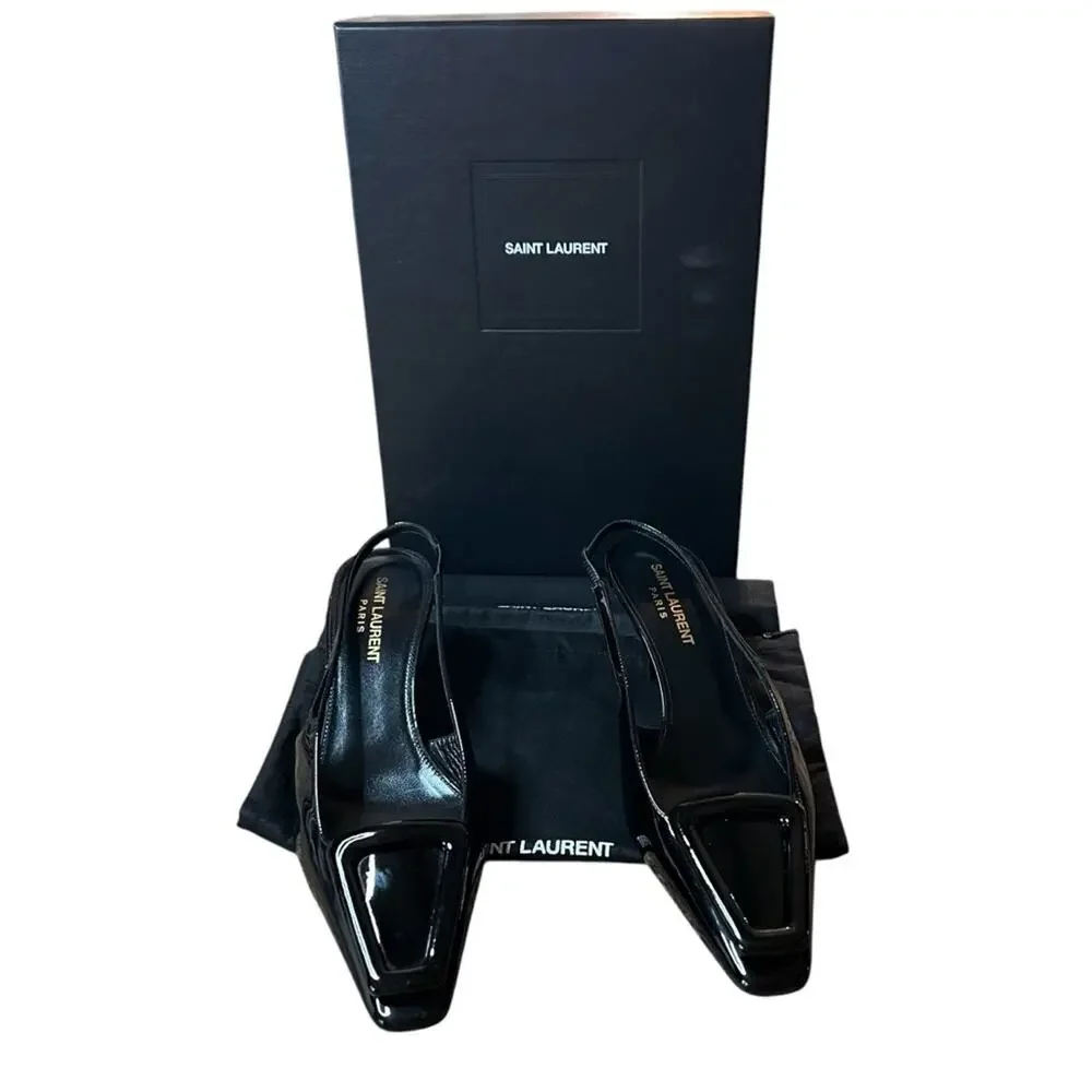 Saint Laurent Tom Slingback Pump 60 Black Patent Leather  NEW EU 36.5 US 6.5 - Picture 2 of 16